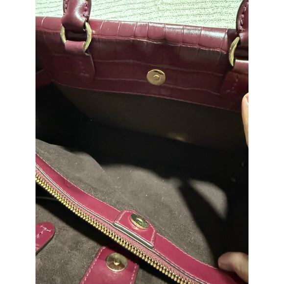 Michael Kors Hamilton Legacy Crocodile Embossed Leather Belted Satchel Burgundy - Picture 12 of 16